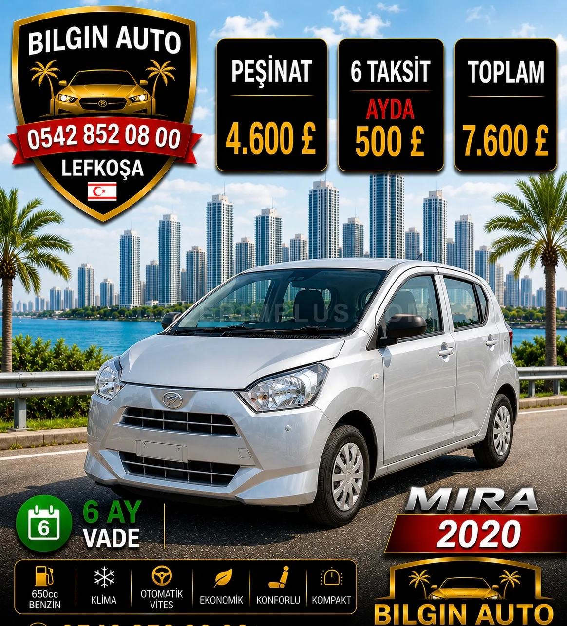 2020 Daihatsu Mira 0.65 Benzin Otomatik Lefkoşa İlan görseli - GalerimPlus