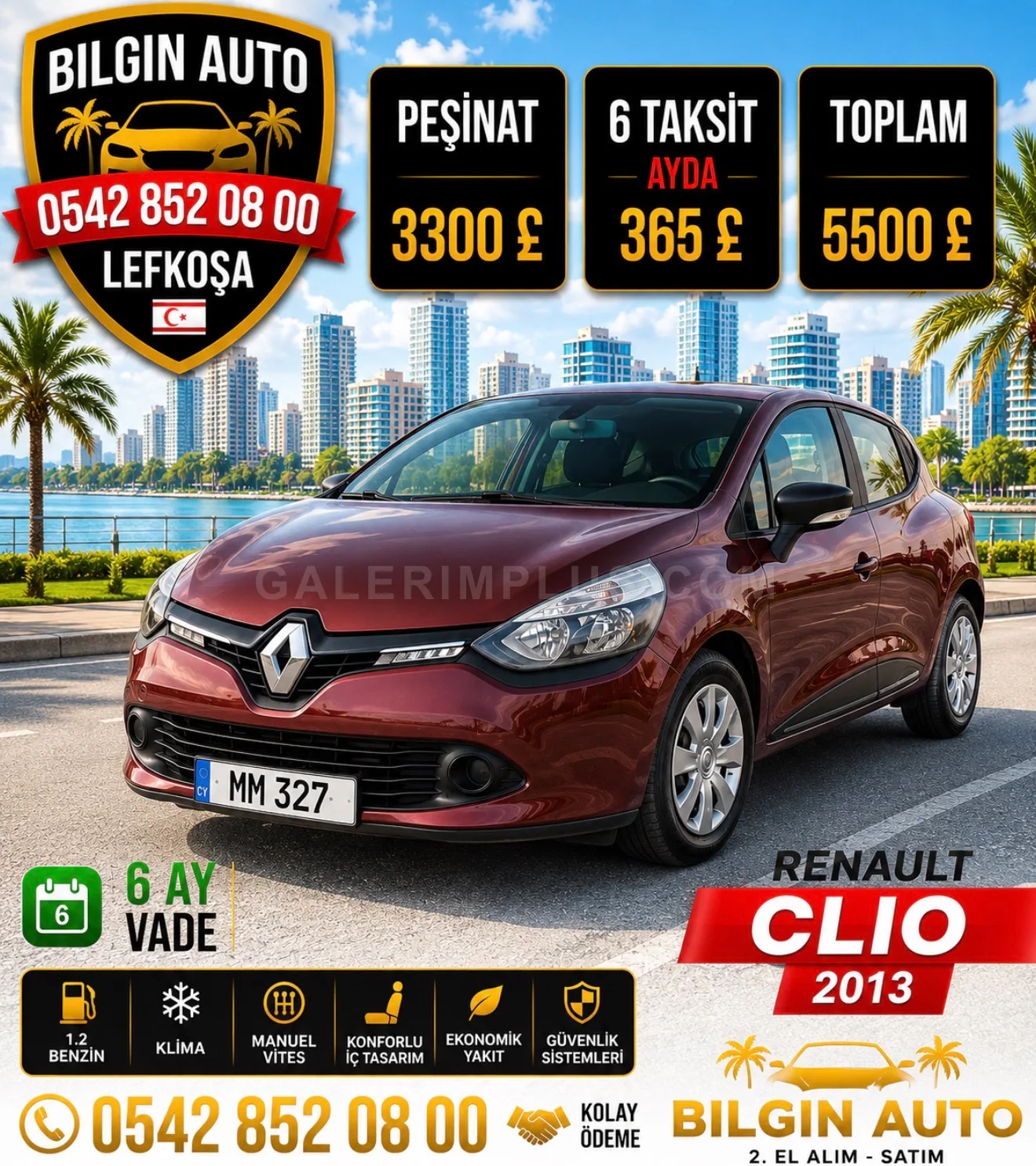 2013 Renault Clio 1.2 Benzin Otomatik Lefkoşa İlan görseli - GalerimPlus